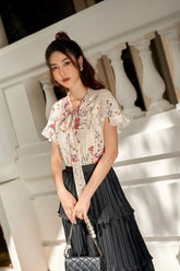 Layered Organza Midi Skirt with Pleated Tiers and High Waist for Elegant Everyday Styling